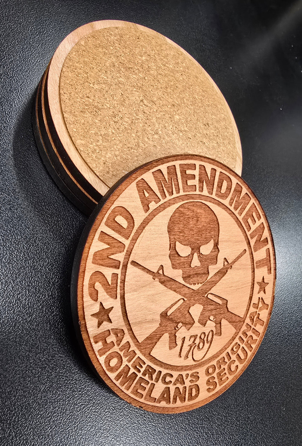 2nd Amendment Patriotic Wood Coaster Set – Handcrafted by U.S. Veterans