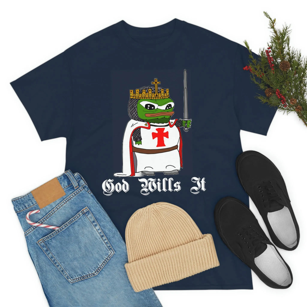 Crusader Pepe "God Wills It" Tee - Deus Vult Meme Shirt - 4LibertyShop.com